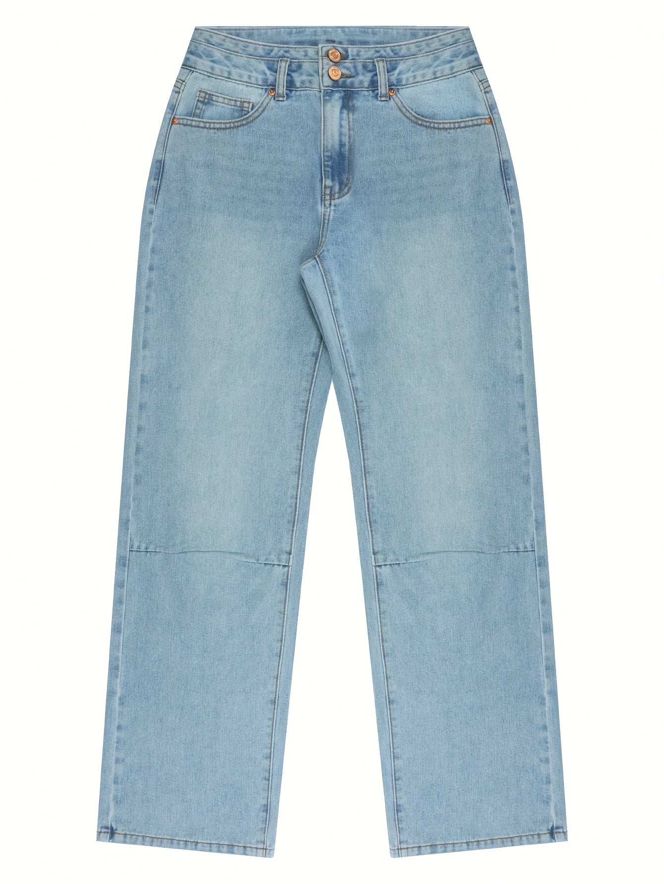 Jeans femmes– coupe décontractée, taille élastique, patchwork à double bouton, style baggy, tailles plus, bleu délavé et kaki