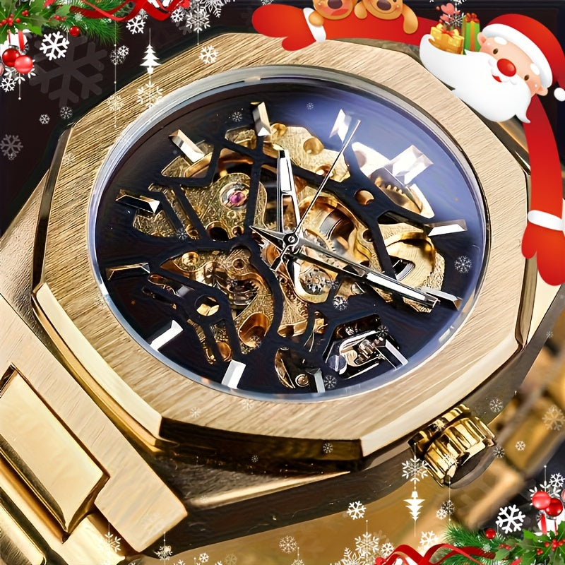 Montre Homme de Luxe Automatique – Cadran Noir en Acier Inoxydable, Boîtier et Cadran en Alliage, Design Élégant, Style Professionnel, Idéale pour Homme, Cadeau Parfait pour Noël, Halloween et Nouvel An