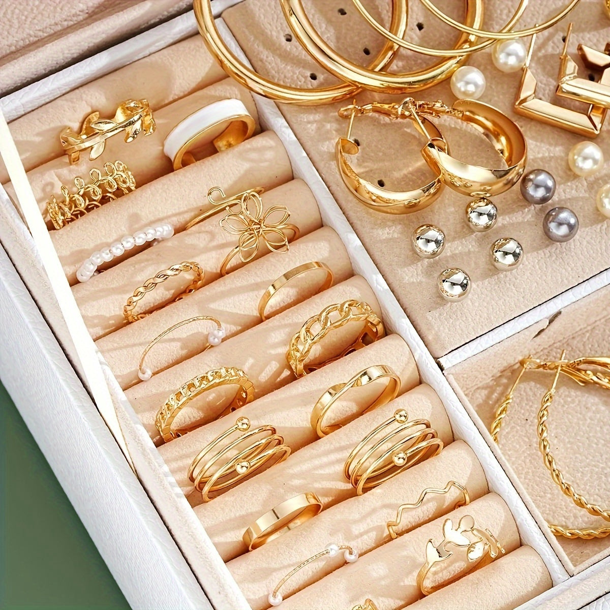 Ensemble de bijoux femme 91 ou 114 pièces, boucles d’oreilles créoles minimalistes en métal, bagues à fleurs ajourées, strass, papillons, perles imitation, collier pendentif et bracelet perlé, style tendance et luxueux