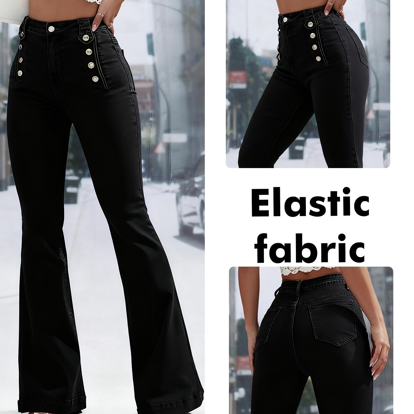 Jean Femme Taille Haute Stretch Coupe Évasée Polyvalent
