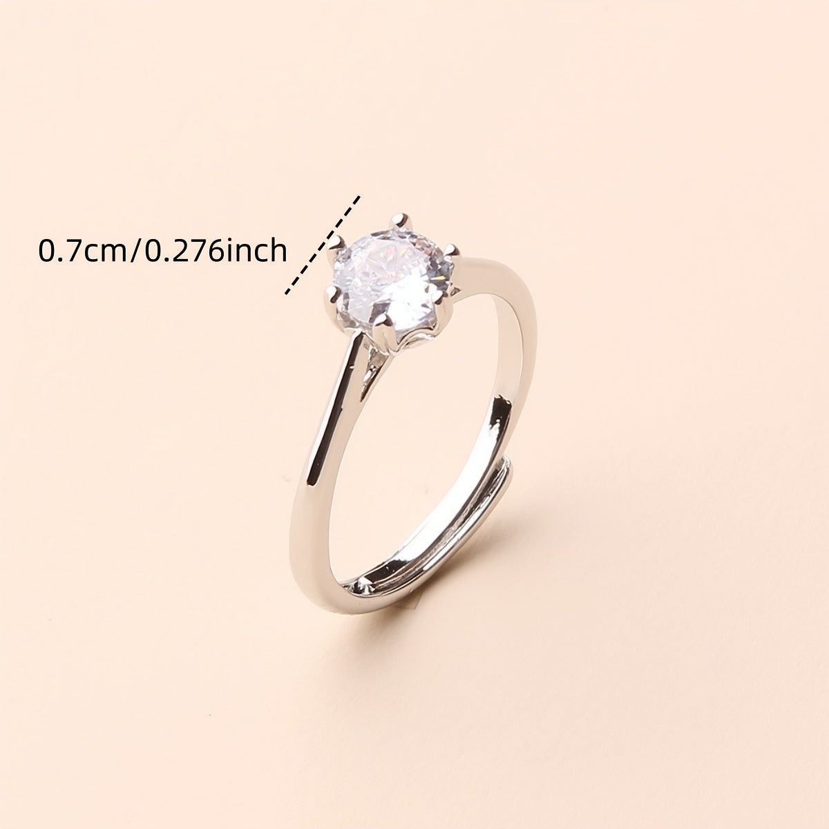 1pc Japanese & Korean Fashion Copper Ring with Six-Prong Setting - Adjustable Unisex Minimalist Design, White Golden Plated Synthetic Zirconia, Perfect for Daily Wear, Parties, Christmas & Halloween Gifts, Party Accessory, Mo