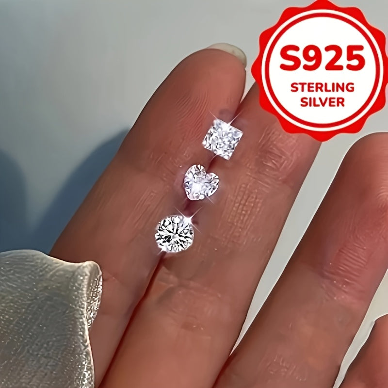 Lot de 6 paires de boucles d’oreilles puces femme en argent S925 hypoallergénique, 1,5 g chacune, ornées de zirconia synthétique, formes cœur et carré, bijou minimaliste et élégant, parfait pour tenue décontractée ou occasions spéciales