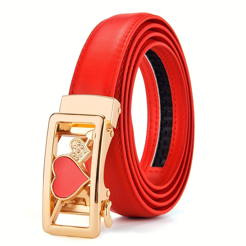 Ceintures pour femmes – Boucle automatique, design polyvalent sans trous, pour jeans et tenues décontractées, options rouge et noir, ceinture décontractée, design de boucle stylée, boucle dorée