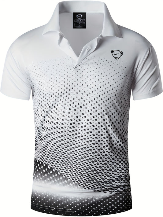 Men's Lightweight Breathable Sport Shirt - Vibrant Orange All-Over Dot Print, Stretch Polyester Short Sleeve with Collar & Button Placket for Tennis Golf Bowling, Regular Fit All-Season Casual Athletic Wear, Tennis A