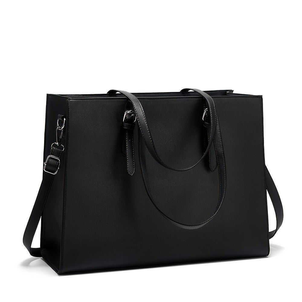 Sac Cabas Femme– Bandoulière Amovible, Fermeture Éclair, Sans Motif, Bord Peint, Facile d’Entretien – Noir/Blanc/Marron Clair