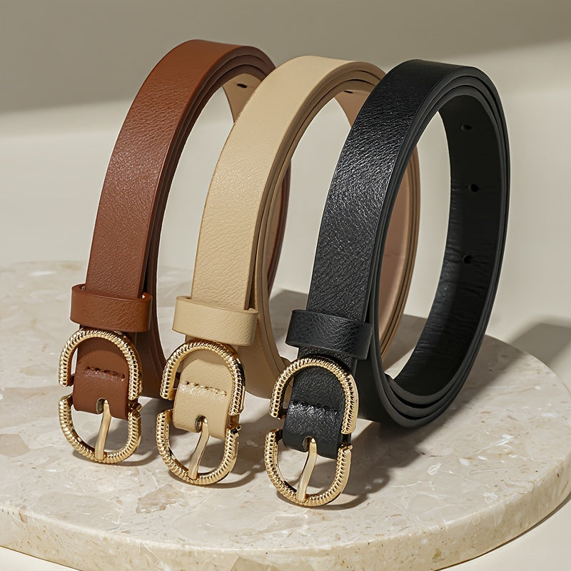 Lot de 3 ceintures en PU pour femme avec boucle en alliage, style preppy décontracté, sans lavage