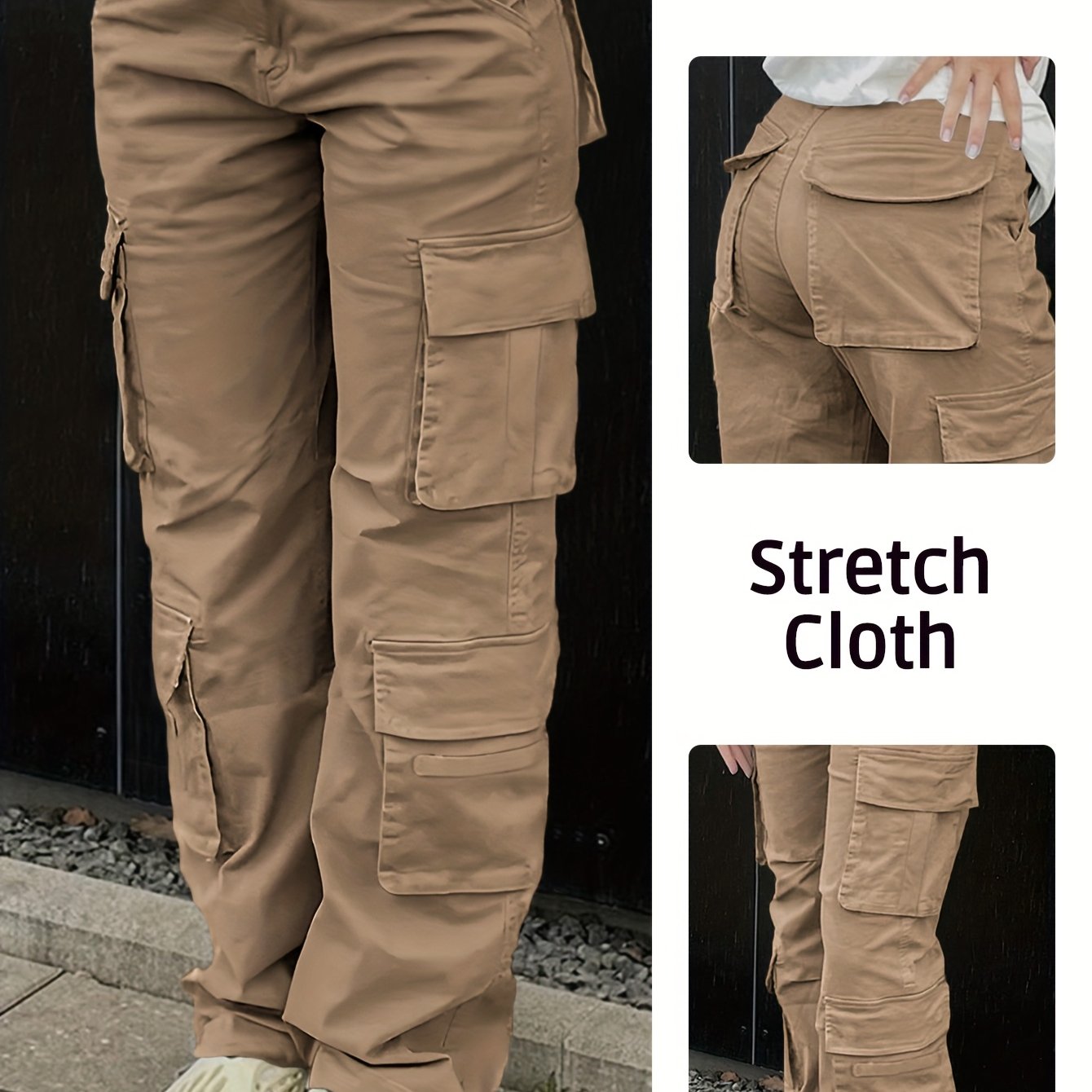 Pantalon cargo d'été pour femme avec poches à rabat et taille ajustable par cordon de serrage
