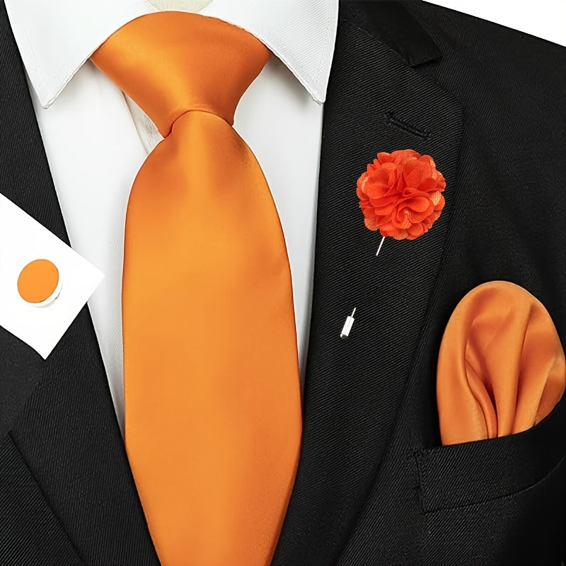 Lot de 5 Accessoires Homme – Cravate, Pochette, Boutons de Manchette et Broche, Ensemble Formelle pour Mariage, Bureau et Fêtes