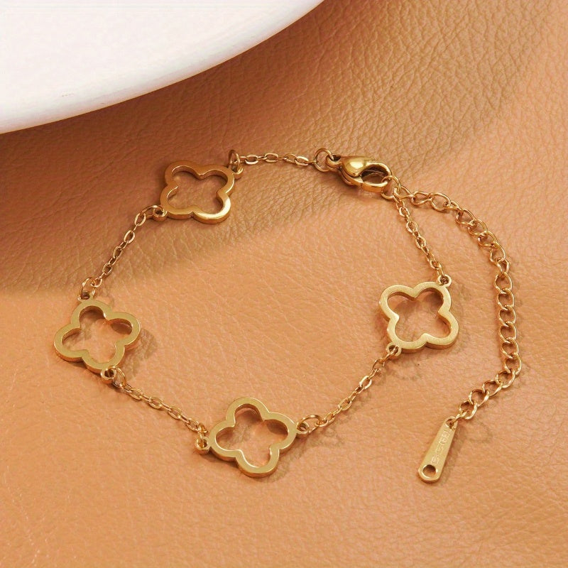 Lot de 2 Bracelets Femme Élégants – Acier Inoxydable, Design Créatif Trèfle, Simple et Chic, Parfait pour Banquets, Quotidien, Déplacements ou Cadeaux de Fêtes, Accessoire Mode Polyvalent