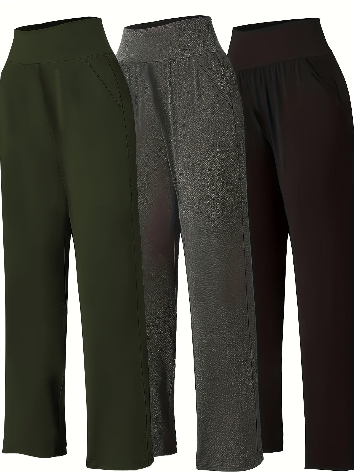Pantalon Femme Grande Taille Décontracté – Taille Haute avec Poches, 3 Couleurs (Pourpre, Gris, Noir), Tous Saisons