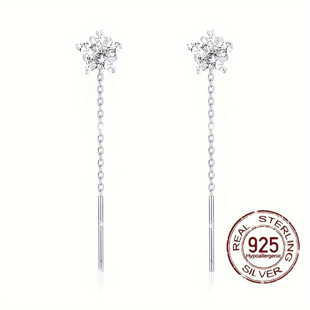0,6 g S925 argent pur hypoallergénique brillant zircon synthétique combiné avec zircon cubique pendentif longue chaîne fil élégant minimaliste boucle d'oreille piercing
