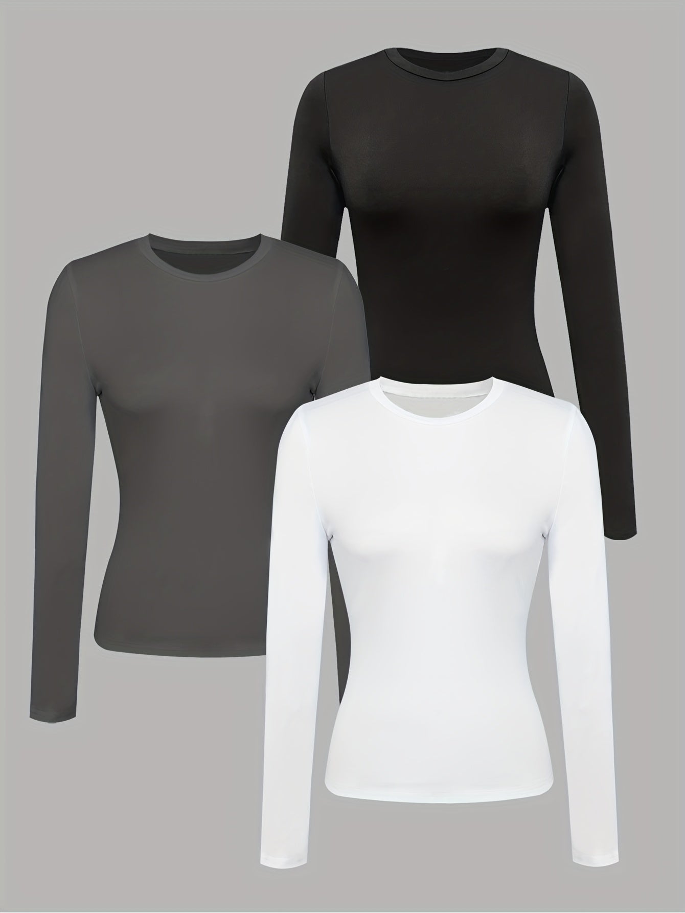 Lot de 3 T-Shirts Manches Longues Femme Couleur Unie