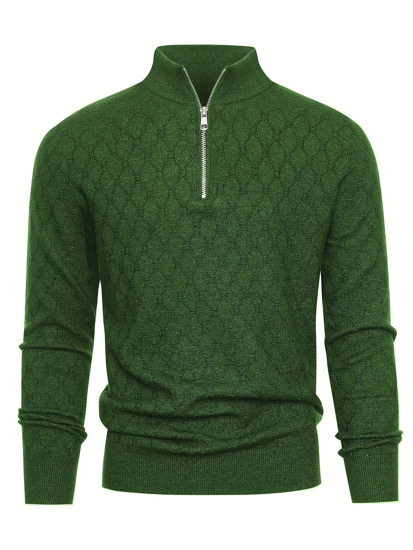 Men's Slim-Fit Half-Zip Sweater with Stand Collar - Soft Stretch Blending (Suitable for) - Half-Zip Front & Geometric Pattern - Business Casual Winter Wear - Fall Winter Wardrobe Essential - Hand Washable Long Sleeve Blazer f