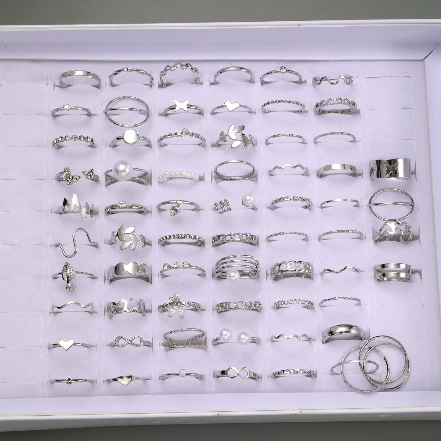 64pcs Fashion Gothic Style Silvery Hollow Stacking Ring Set for Women, Daily Wear Jewelry Accessories, No Box Included