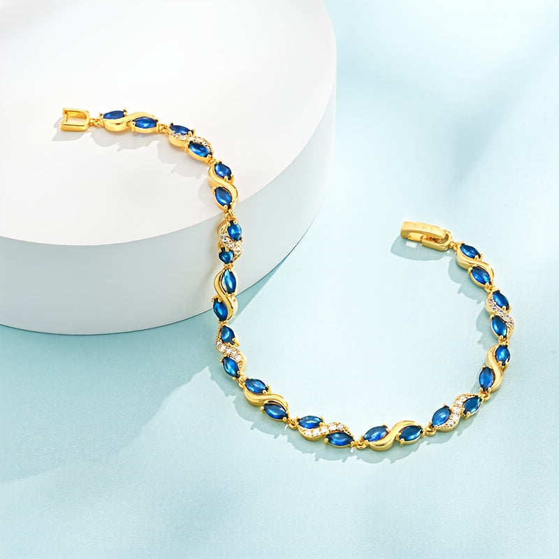 Bracelet élégant pour femme en argent 925 avec zirconia synthétique bleu 5A, accessoire tendance et raffiné, parfait comme cadeau pour une soirée en amoureux, Saint-Valentin ou pour mère et fille, livré avec coffret cadeau