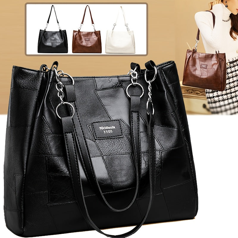 Sac Cabas Femme Élégant – Grande Capacité, Cuir Synthétique Léger, Sac à Main avec Bandoulière Fixe et Fermeture Éclair, Cuir Synthétique à Motif Quadrillé, Idéal pour Travail, Voyage et Déplacements Quotidiens