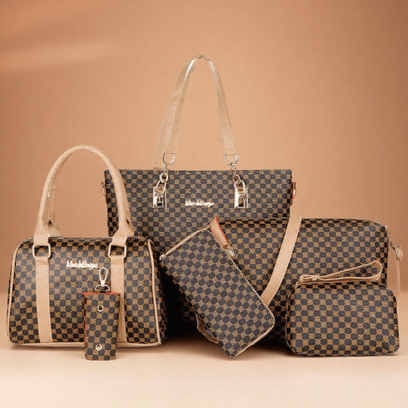 Set de 6 Sacs à Main– Multifonctionnels avec Motif Floral Minimaliste, Fabriqués en Synthétique de Haute Qualité, Grande Capacité, Sac à Épaule et Sac Principal, Indispensable pour Déplacements Quotidiens et Voyages