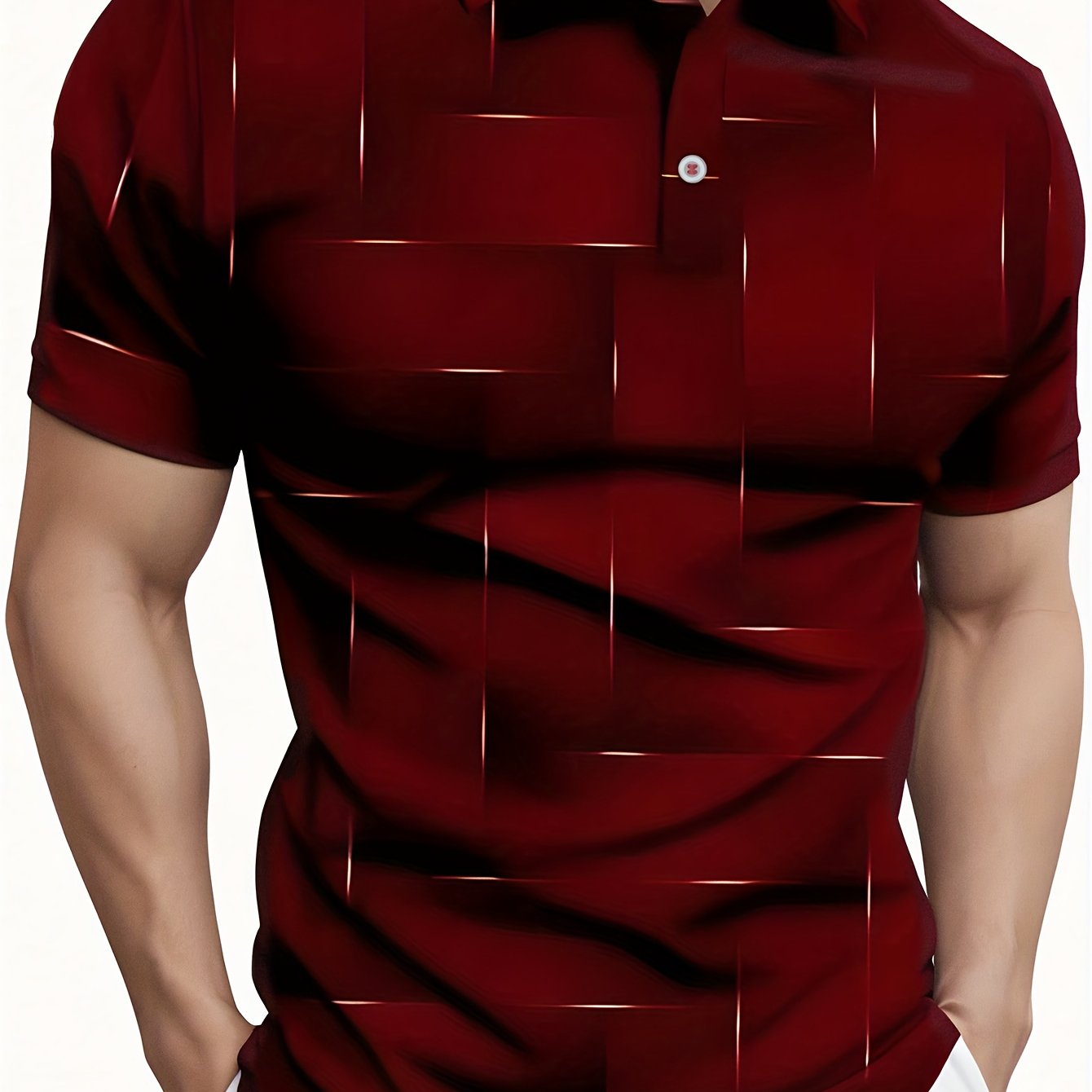 Men's Stylish Black & Golden Geometric Print Shirt - Short Sleeve, Casual Golf Sportswear, Digital Printing, Button-Up Collar, Polyester, All-Season Wear