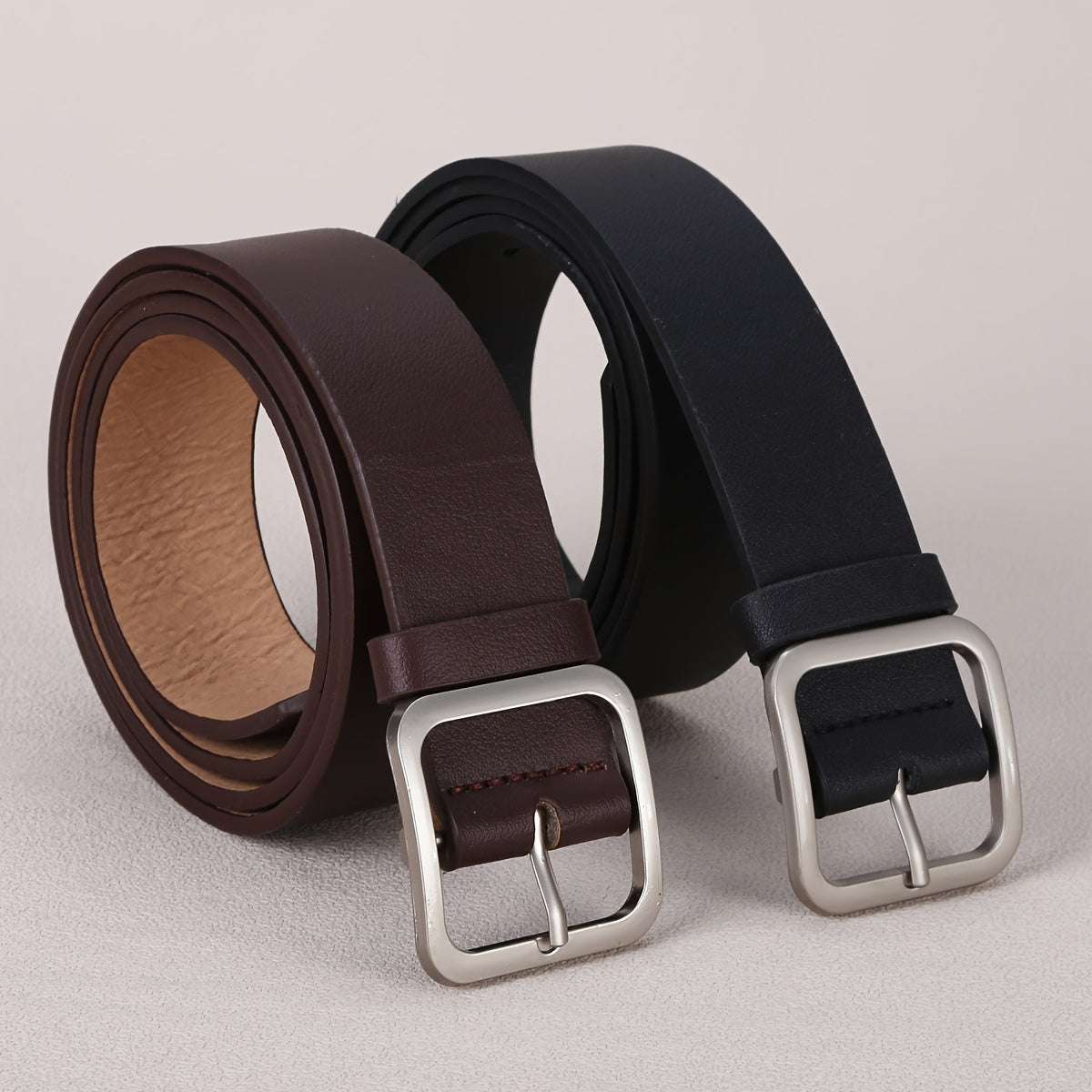 Lot de 2 ceintures pour femmes – Simples et polyvalentes, PU, boucle à ardillon, ceintures décontractées grande taille style INS pour pantalons