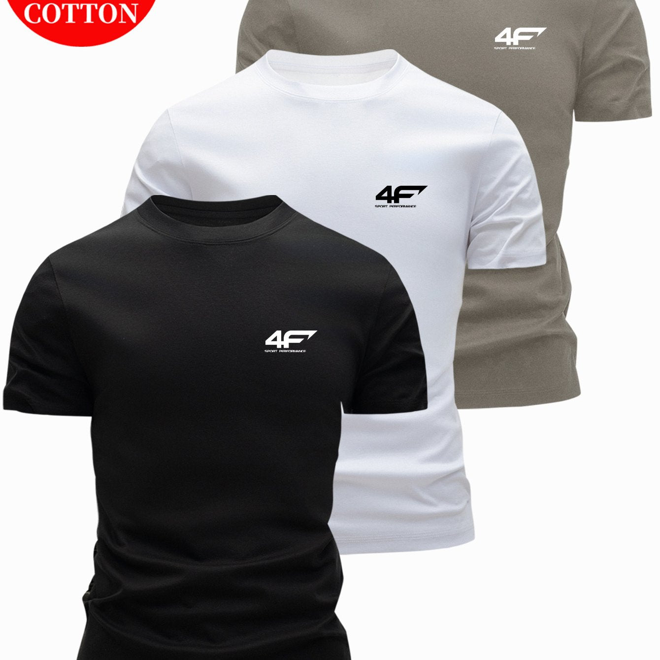 3pcs 100% Cotton T-Shirts, Casual Round Neck Tees for Summer Wear, Men's Outdoor Tops
