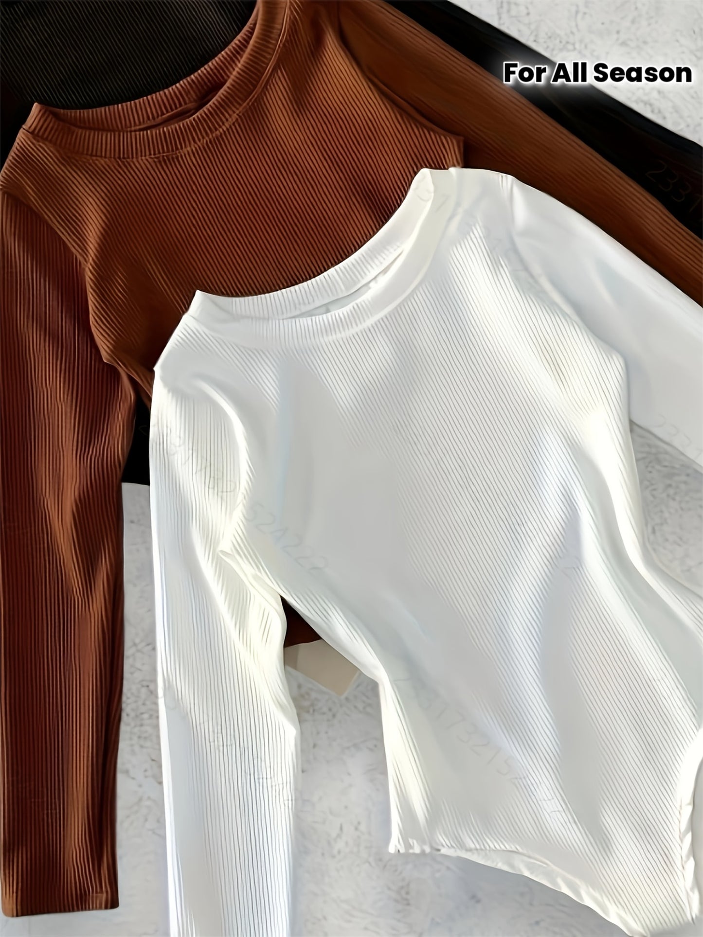 Lot de 3 Hauts Femme Ajustés à Manches Longues - Col Rond Élégant, Couleur Unie, Essentiels Polyvalents pour Toutes Saisons, Bureau, Soirée ou Tenue Décontractée