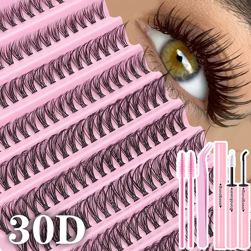 Kit Extensions de Cils 200 pcs — Cils Curl D 30D/40D/80D/100D, Longueurs Mixtes 8-16 mm, Styles Naturels Fins et Épais/Très Épais, Kit Auto-Application avec Colle, Scellant et Outil Applicateur, Pour Usage Domestique, Débutants, Réutilisable