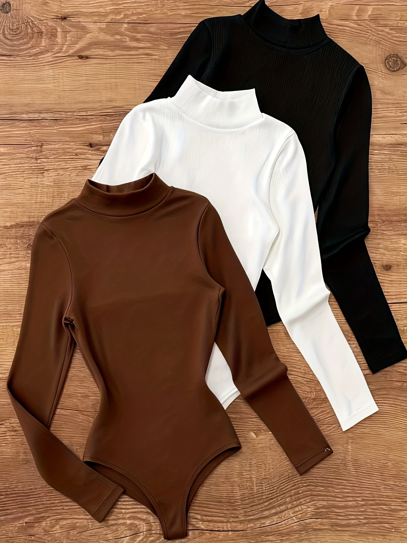 Ensemble 3 pièces de Body Femme à Col Montant Élégant - Sous-vêtement Semi-Transparent et Extérieur, Tenue Gainante Chaude pour l’Hiver, Lavable en Machine, Idéal pour l’Automne/Hiver