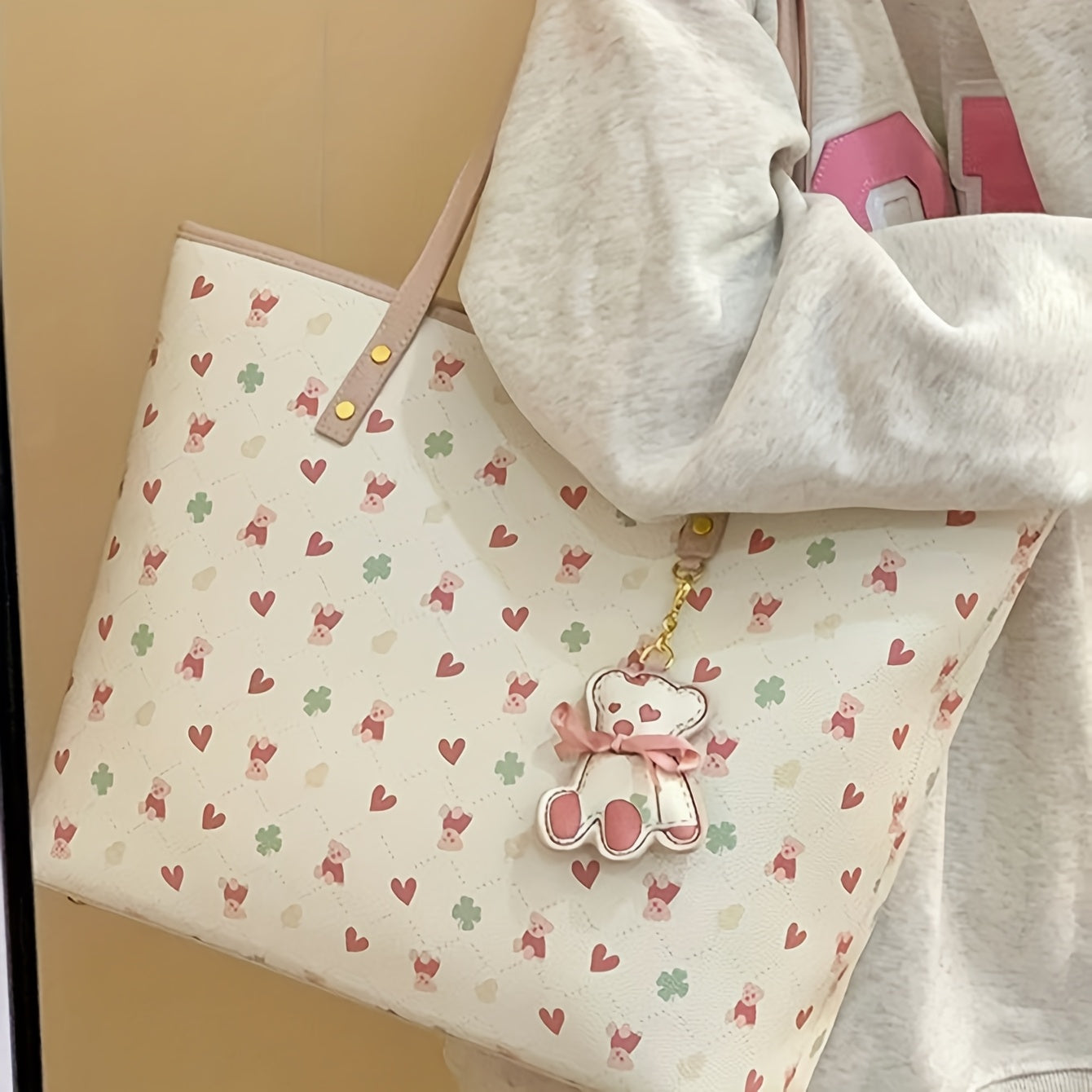 Sac Cabas Femme Mignon Ours – Grande Capacité, Sac à Main pour Cours et Déplacements