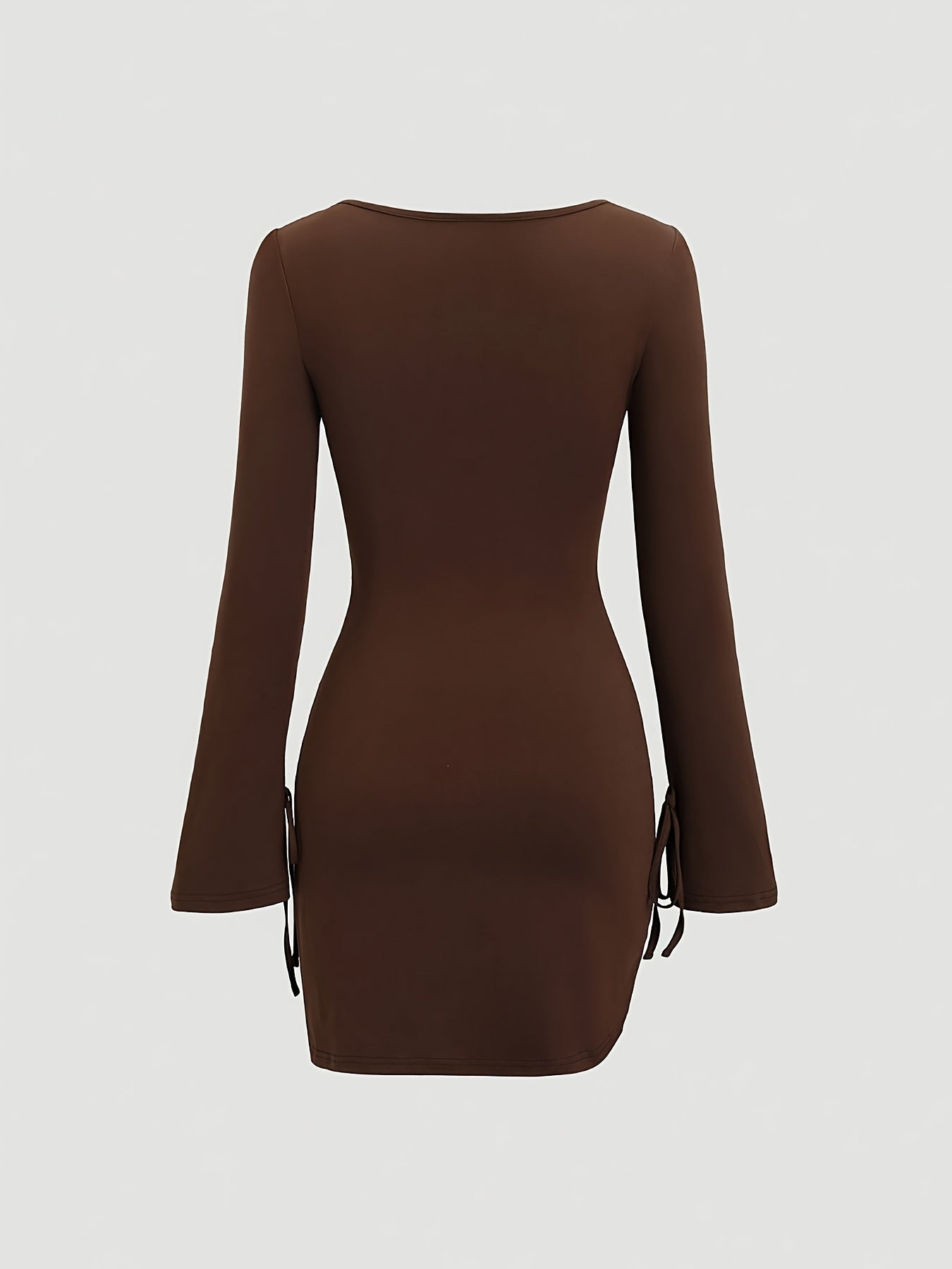 Robe Femme Élégante Y2K – Col Carré, Coupe Sirène, Manches Longues, A-Ligne, Fente Bas, Marron, Idéale Invité Mariage et Soirées Automne/Hiver, Lavable en Machine