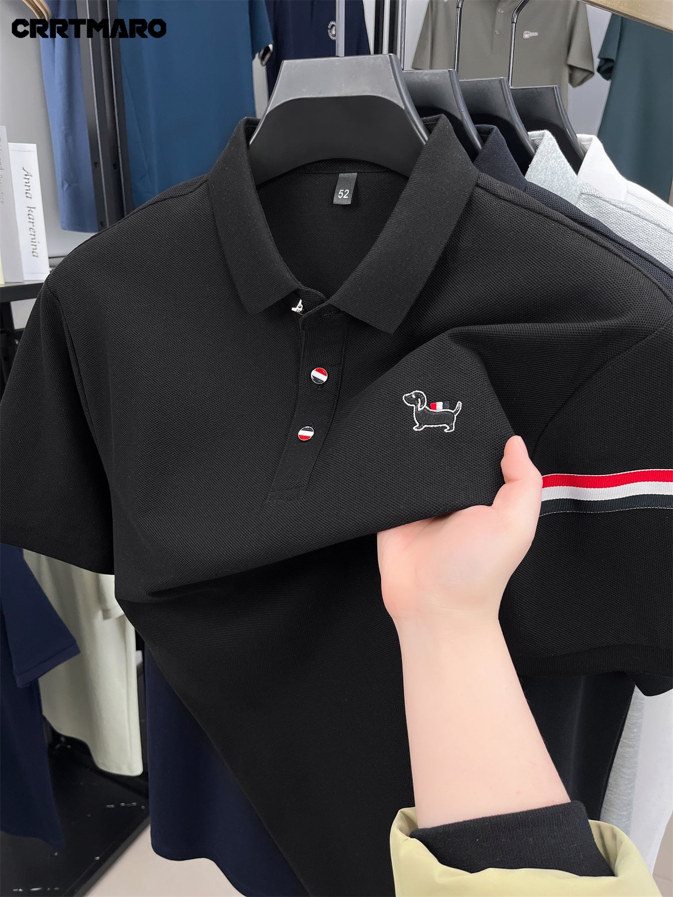 Men's Navy Blue Shirt - Classic Crew Neck Button-Front, Soft Everyday Shirt for Office, Golf, Casual Outings - CRRTMARO Brand Button-Up Shirt, Office Attire, Straight Sleeves, Durable Construction, Short Sleeve Top,