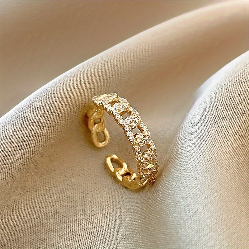 Bague élégante ajustable – chaîne géométrique torsadée avec strass scintillants, acier inoxydable hypoallergénique, parfaite pour usage quotidien et occasions formelles, cadeau idéal pour femme