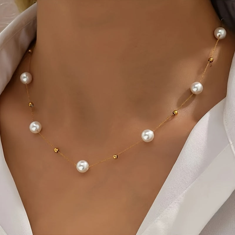 Ensemble de 2 pièces en acier inoxydable pour femme, collier et bracelet à perles, bijou polyvalent pour mariages, soirées et anniversaires, parfait comme cadeau d’anniversaire, léger et élégant