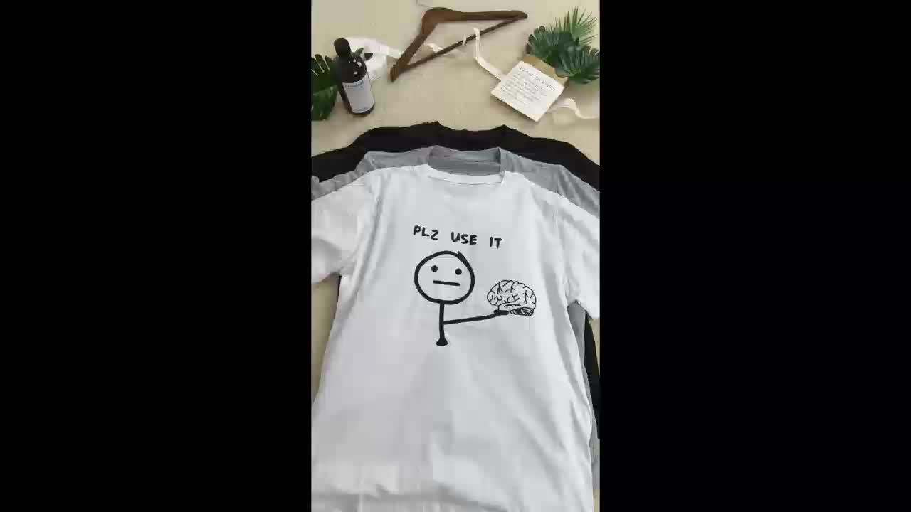 Men'S Funny Graphic T-Shirt - "PLZ USE IT" with Stick Figure & Brain Design - Royal Blue Crew Neck Tee - Lightweight Summer Shirt for Everyday Casual Wear - Funny Conversation Starter Apparel for Men, Humorous Clothing, Playf