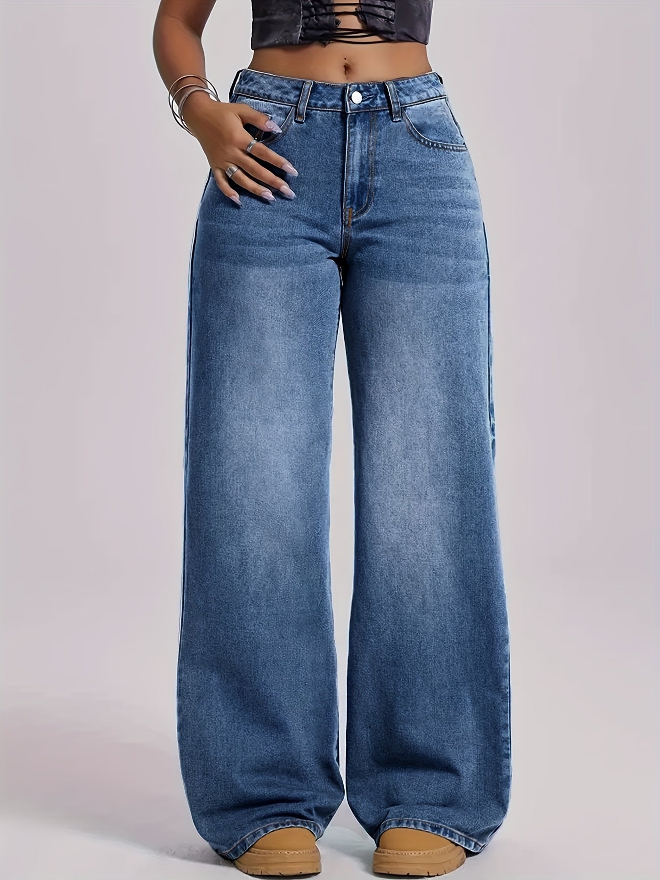 Jeans Femme Taille Haute Jambe Droite Extensible Non Transparent Confort Toute Saison Polyvalent