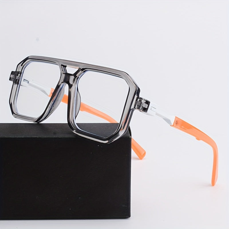 Coolyiyou Fashion Retro clear Double Bridges Square Glasses for men women Flat Light glasses fashion glasses, Ideal Choice for Protect against blue light from computers and electronic devices, Gifts with Case, Cloth