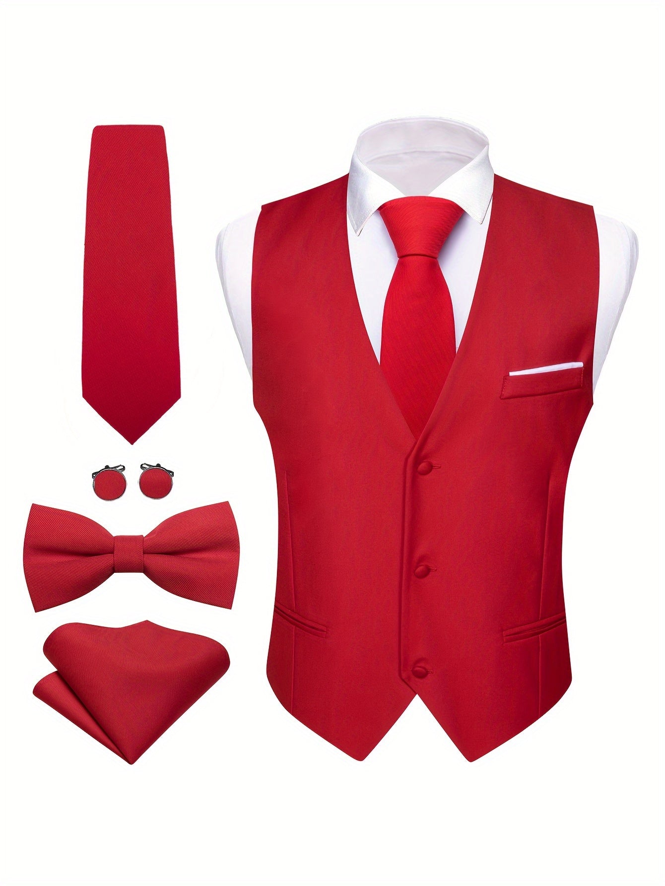 Gilet Homme avec Cravate, Nœud Papillon, Pochette & Boutons de Manchette – Mariage & Fêtes