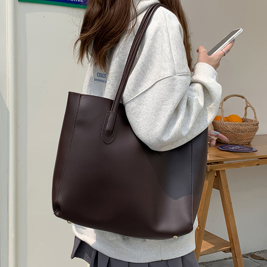 Sac épaule rétro femme– grand format, simple et polyvalent, cuir synthétique, style décontracté, une ou deux pièces