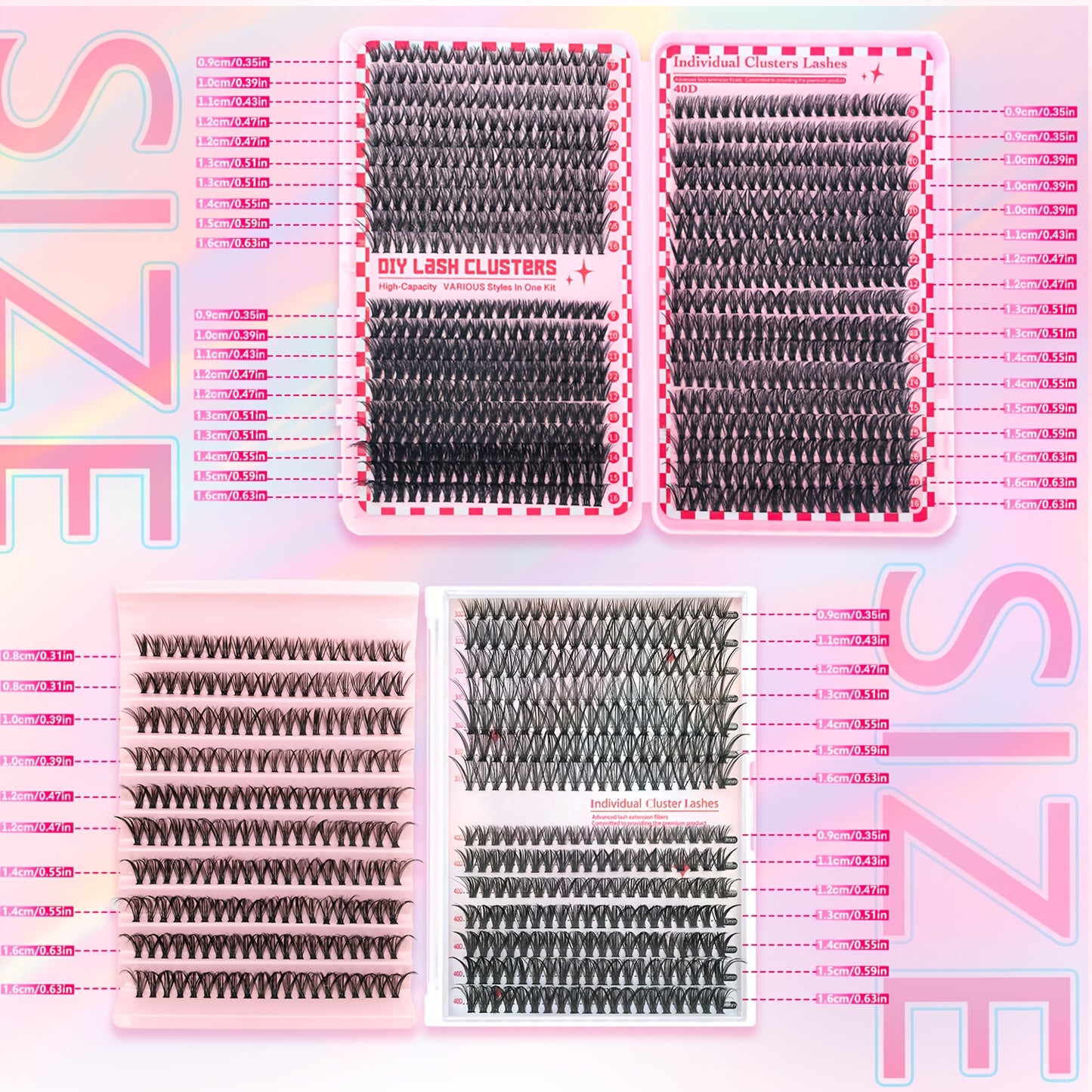 Set de Cils DIY pour Femme – 37 Rangées (740 pcs) / 14 Rangées (280 pcs) / 10 Rangées (200 pcs), Cils Individuels 8-16 mm, Inclus Brosse à Cils, Style Hybride, Parfait pour DIY Débutants à la Maison, Réutilisable
