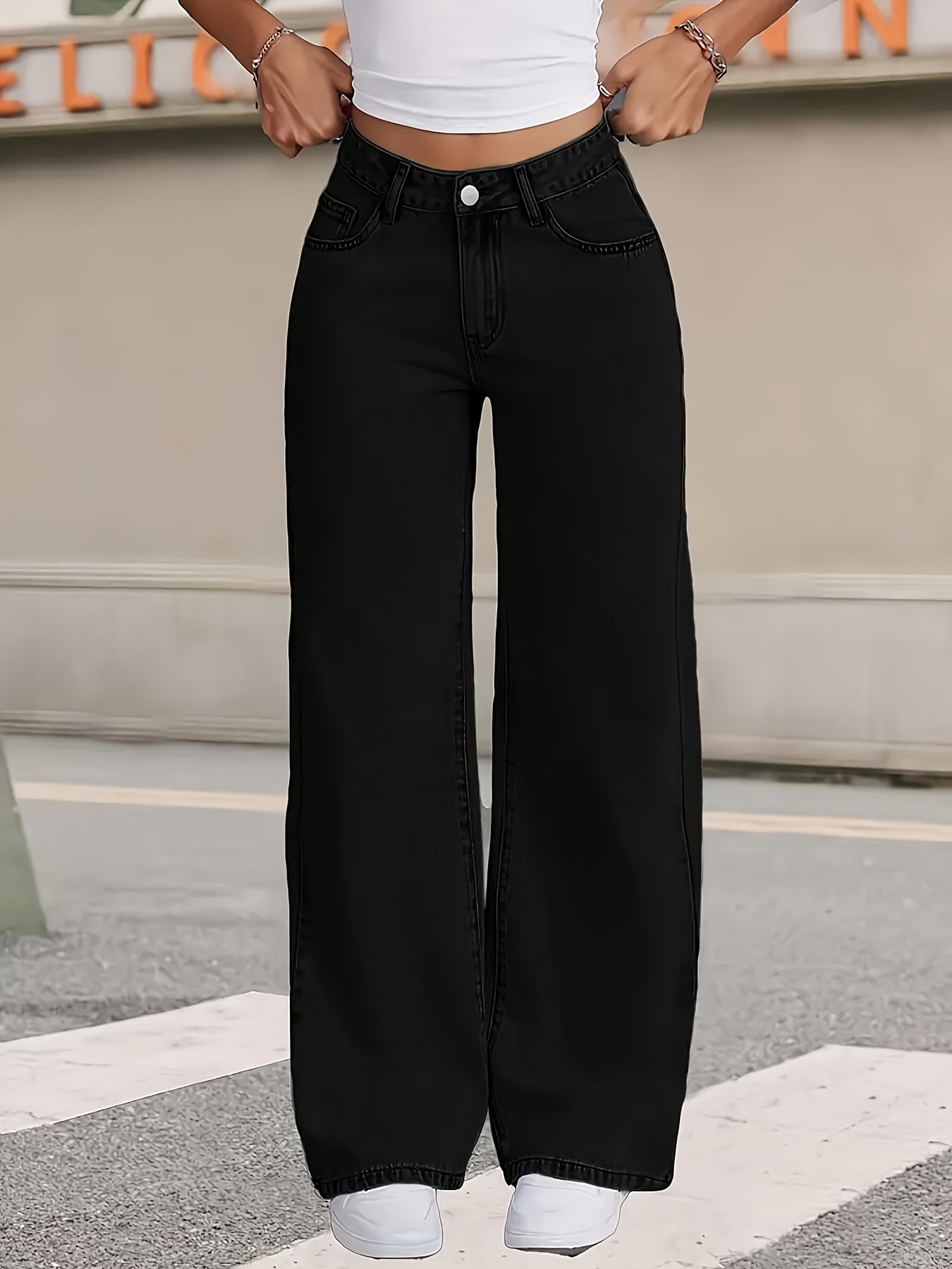 Pantalon Femme Taille Haute à Jambe Large - Élégant Pantalon Smoking Noir Uni avec Fermeture Éclair, Tenue Formelle et Décontractée Toute Saison