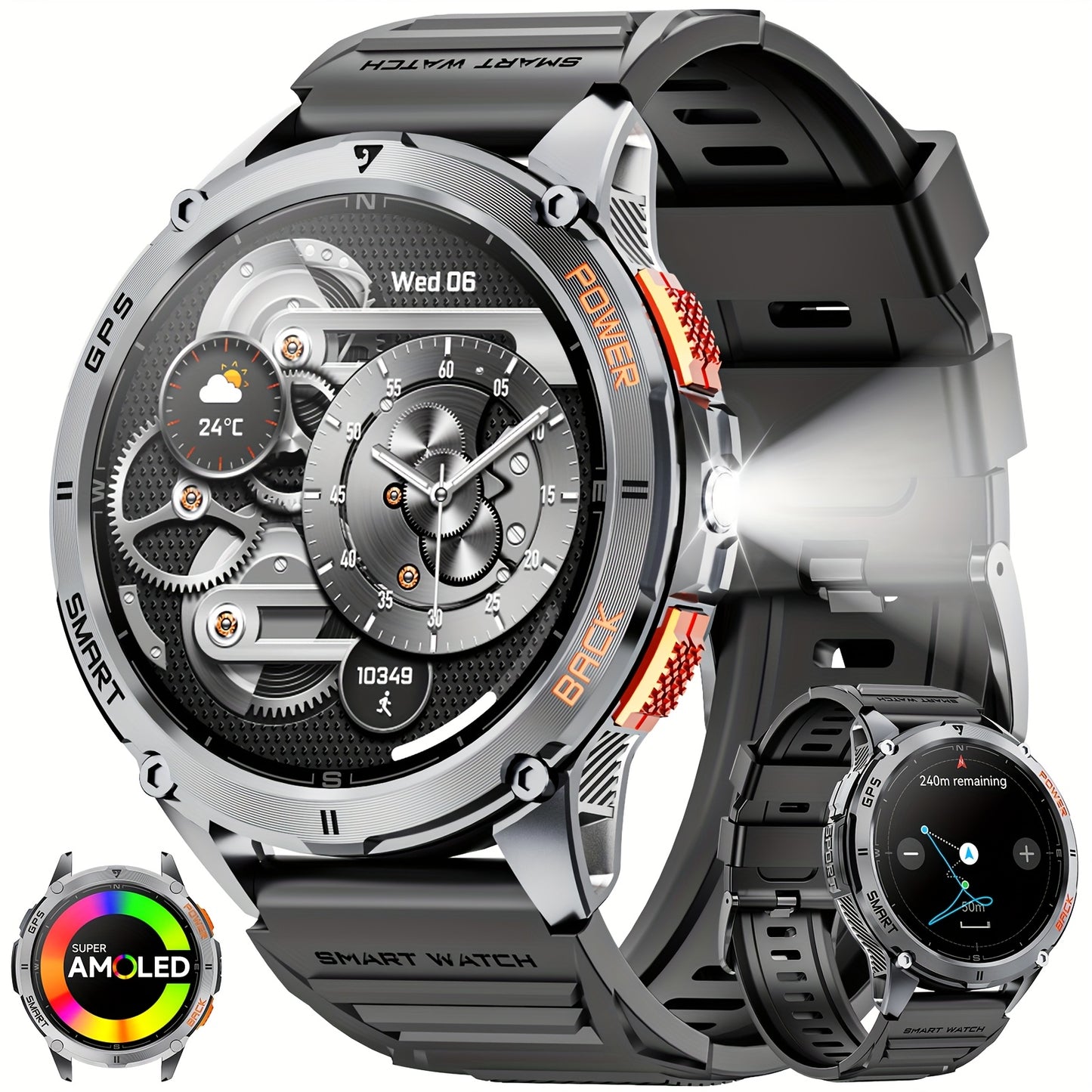 Montre Connectée GPS – Écran AMOLED 1,43", Grande Autonomie, Appels Sans Fil, Modes Sport, Lampe Torche LED, Smartwatch Outdoor Haute Précision