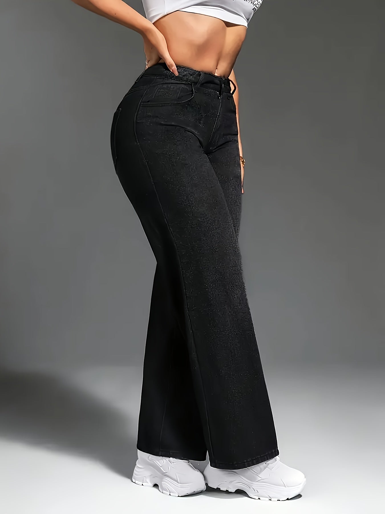 Pantalon Femme Taille Haute à Jambe Large - Élégant Pantalon Smoking Noir Uni avec Fermeture Éclair, Tenue Formelle et Décontractée Toute Saison