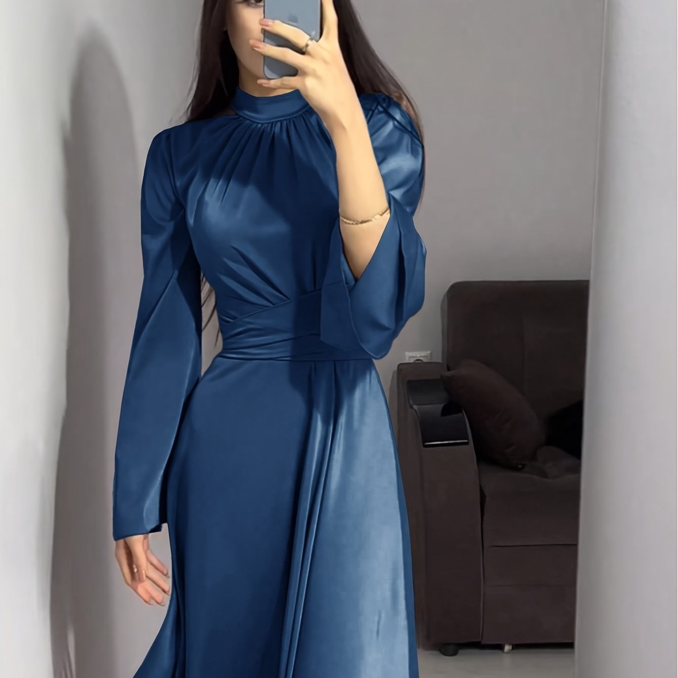 Elegant Arab Dress | Solid Color, Suitable for Spring/Summer/Fall Seasons