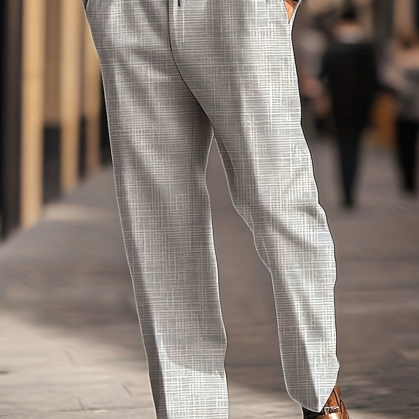 Pantalon homme long géométrique — Casual, élégant et ample pour fêtes et extérieur