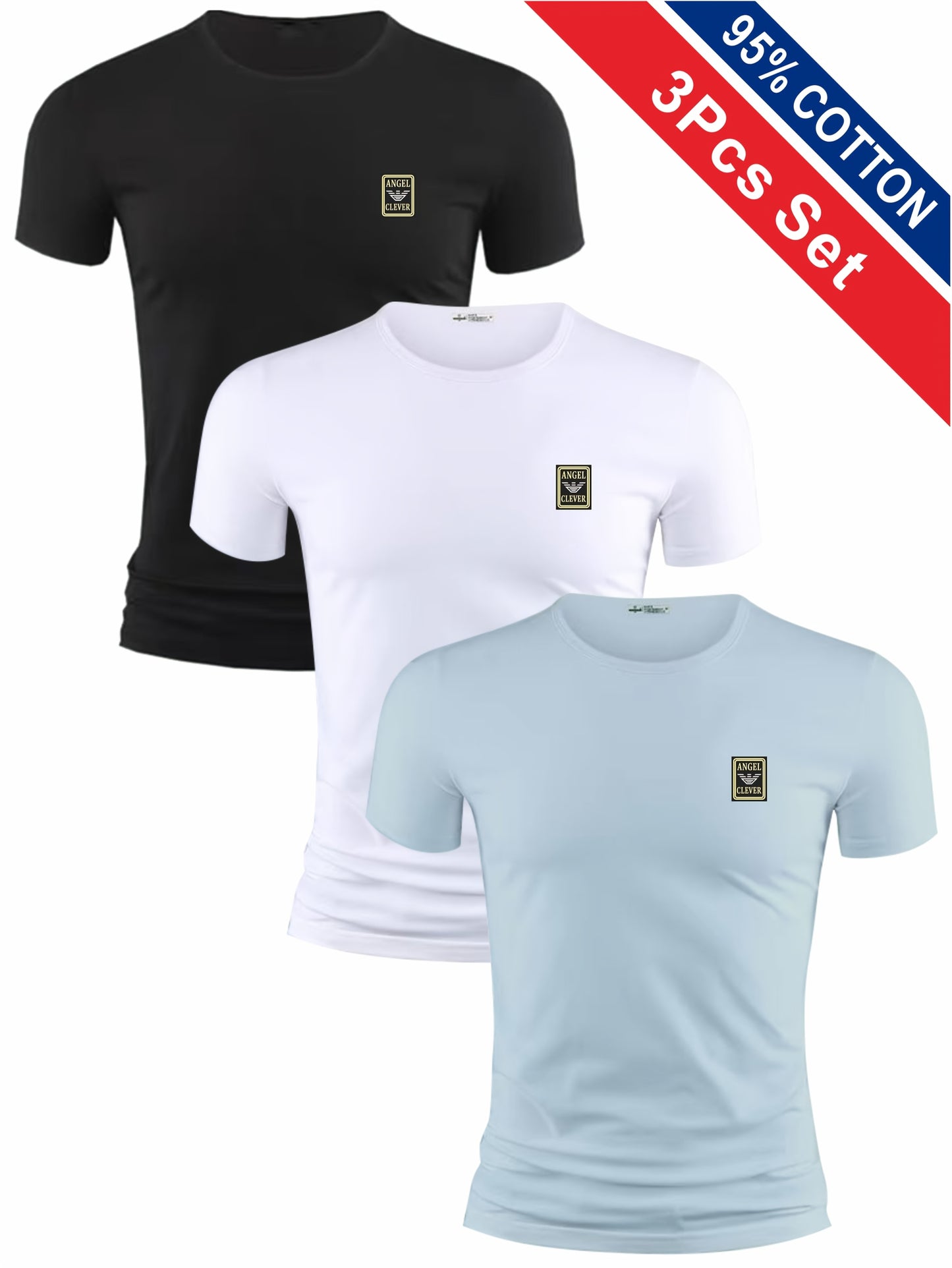 3pcs Men'S Cotton Short Sleeve T-Shirts - Summer'S Best Choice, Fashion Letter Print, Casual Round Neck, Breathable Sports Tops, Comfortable Loose Fit, Stylish Streetwear, Ideal for Outdoor Activities, Regular Version, All-Se