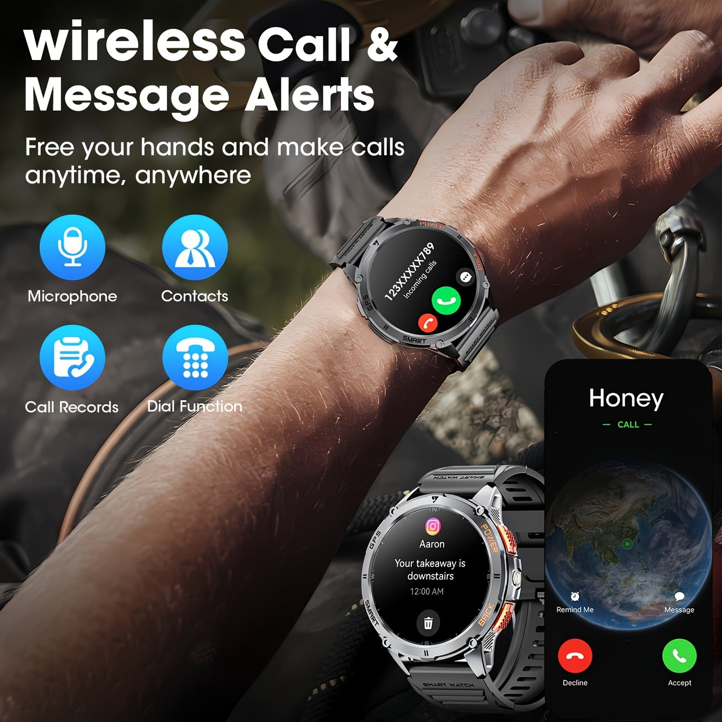 Montre Connectée GPS – Écran AMOLED 1,43", Grande Autonomie, Appels Sans Fil, Modes Sport, Lampe Torche LED, Smartwatch Outdoor Haute Précision