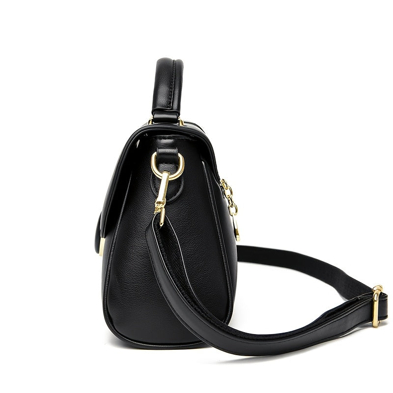 Sac bandoulière noir élégant femme poignée ronde réglable zip polyester