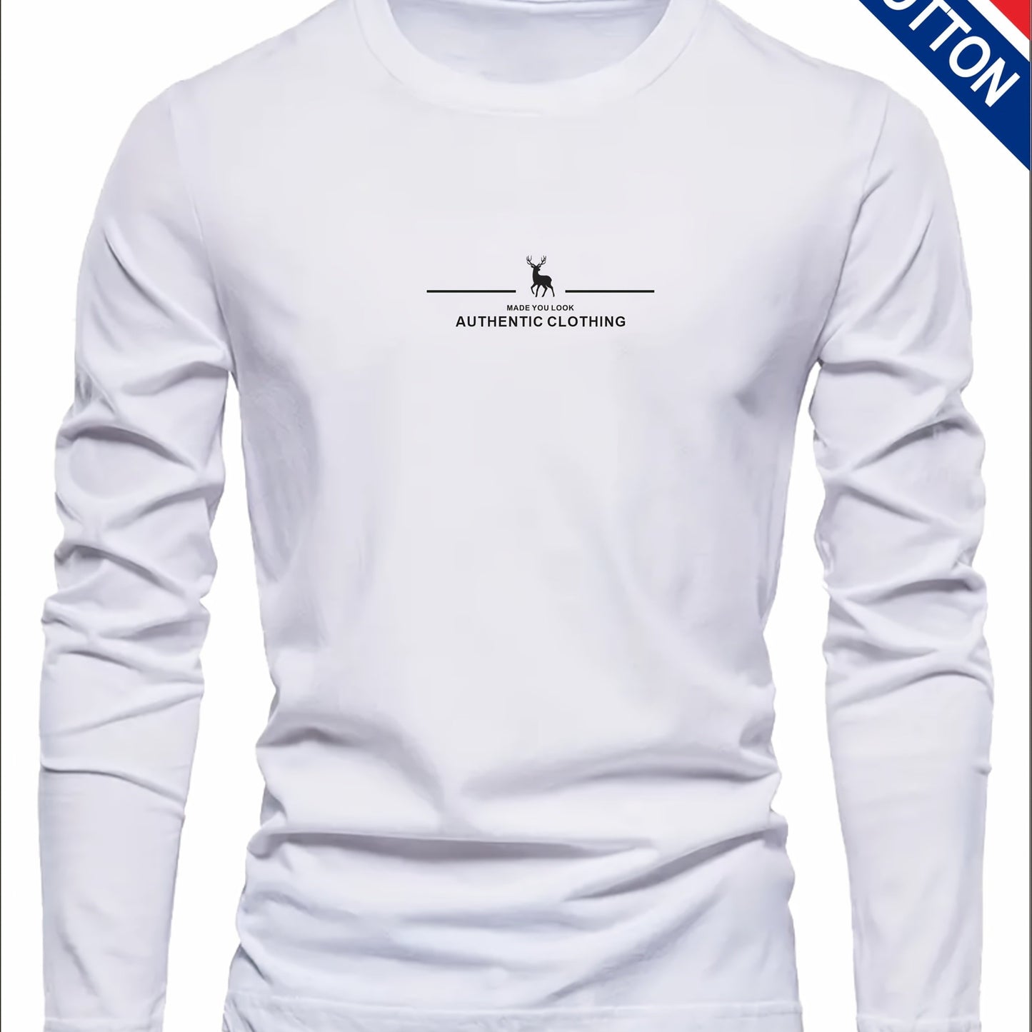 Men's 100% Cotton Long Sleeve T-Shirt - Soft Breathable Casual Round Neck Shirt Suitable for Fall/Winter, Machine Washable Layering Essential for & Social Events - Fabric