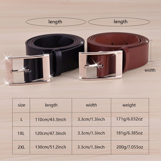 Lot de 2 ceintures fines en PU pour femmes – Boucle rectangulaire, noir et marron, tailles standard et grande taille, polyvalentes pour usage décontracté et bureau, design élégant, boucle métallique