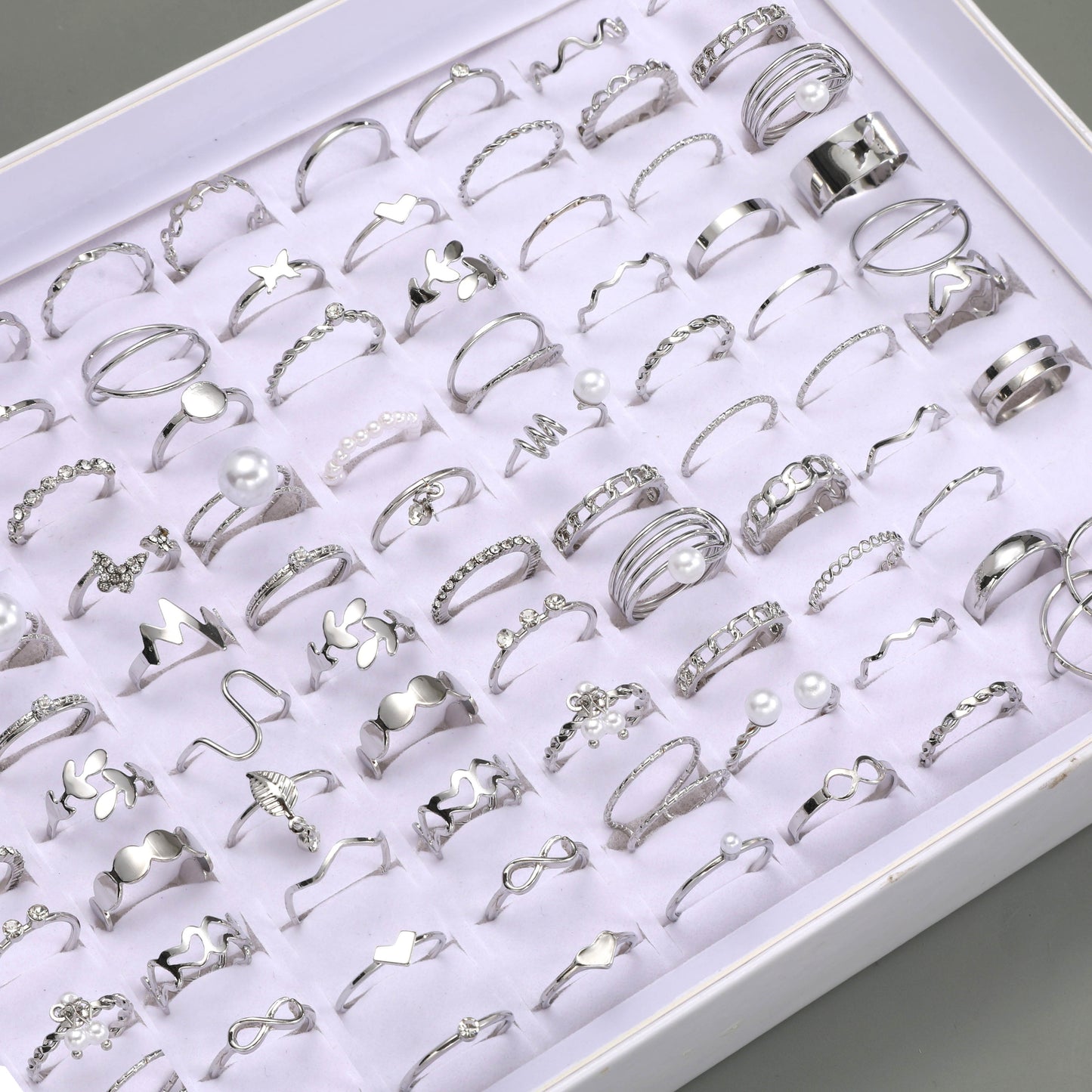 64pcs Fashion Gothic Style Silvery Hollow Stacking Ring Set for Women, Daily Wear Jewelry Accessories, No Box Included