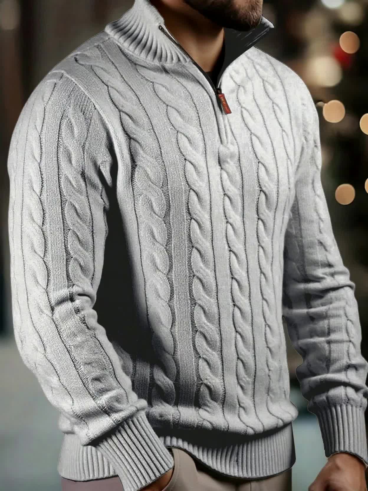 Men's Solid Color Zippered -Knit Sweater - Winter Warm High Neck Pullover, Soft Stretch Knitwear Suitable for Office, Date Night & Casual Wear - Ideal Gift for Fall/Winter